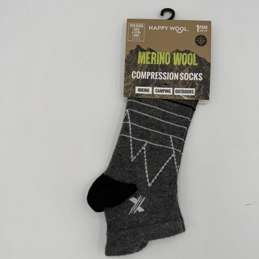 Compression Low Cut Socks By Happy Wool, Unisex L/XL, Merino Wool, New, Black